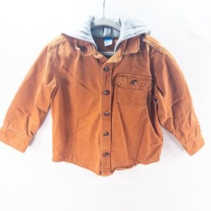 Old Navy Boys 3T Brown Shirt‎ Jacket with Gray Hood Long Sleeve Top